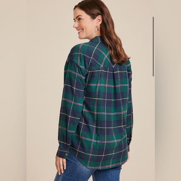 New Maurice’s cabin plaid boyfriend tunic flannel shirt women’s XL 16 18 - Picture 2 of 6